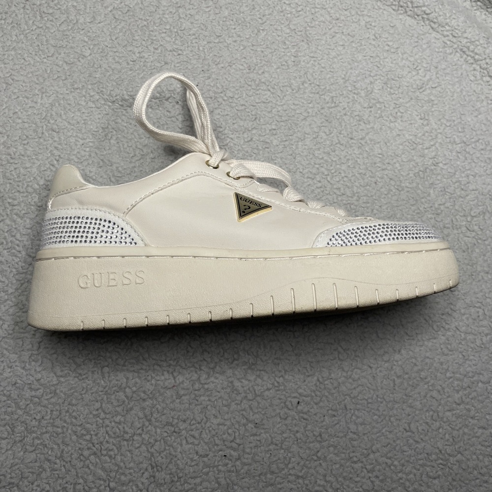 Guess Women's Platform Sneaker Off-White Size 6 Sparkle Lace-up Logo - Picture 6 of 12